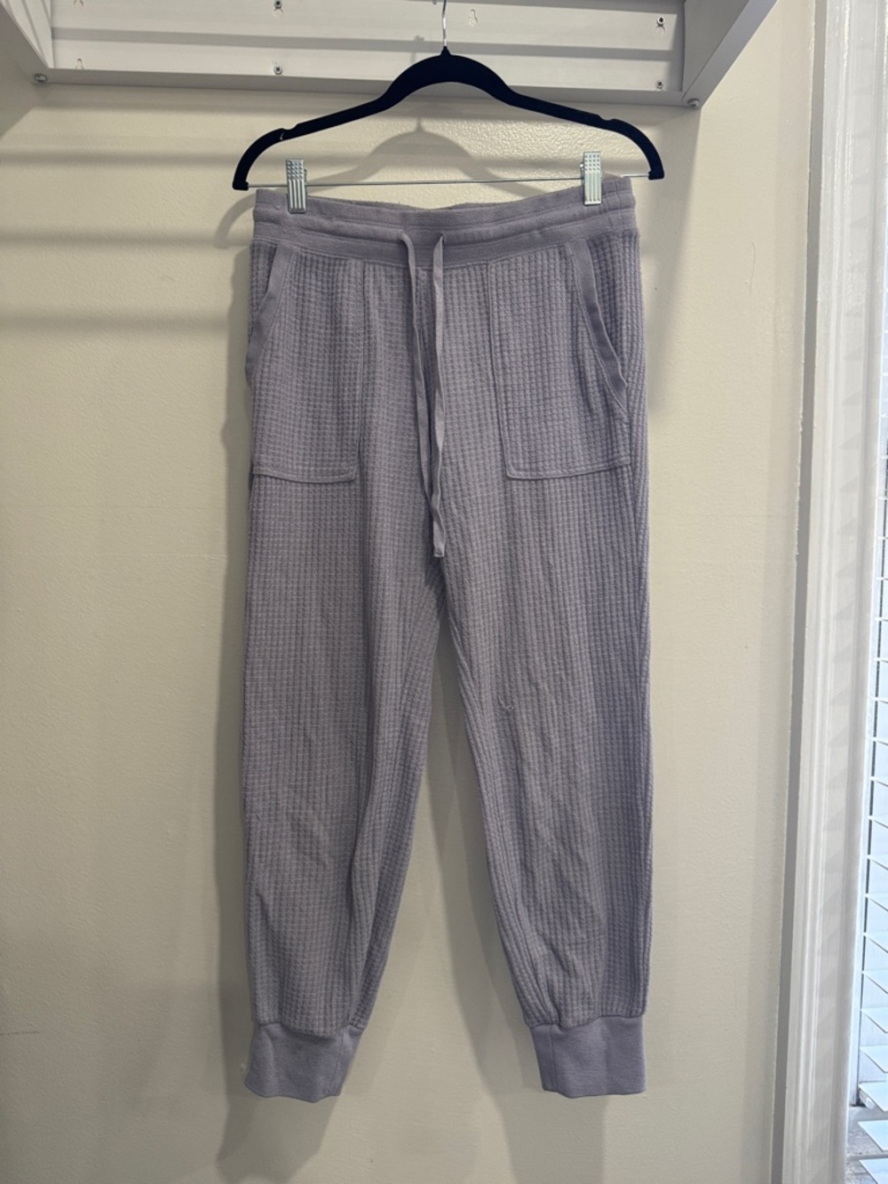 Women’s Lavender Waffle Knit Jogger Pants - Drawstring Waist